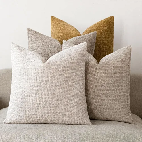 Miniatura 11 de 18x18 Fundas de almohada de chenilla, paquete de 4, serie neutra beige/marrón