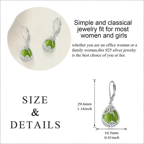Miniatura 274 de Aretes colgantes con forma de lágrima de filigrana de piedra lunar de plata de ley 925 con cierre de palanca para mujer, regalos de joyería