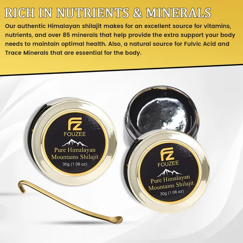 Miniatura 7 de FOUZEE Shilajit Pure Himalayan Mountains - 77% + consistencia dura auténtica de ácido fúlvico, fuente natural de ácido fúlvico, más de 85 minerales