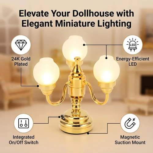Miniatura 4 de Lámpara de escritorio, lámpara de casa de muñecas de plástico LED para decoración para casa de muñecas en miniatura