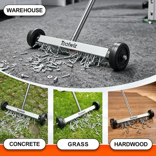 Miniatura 2 de Toolwiz Barredora magnética de 15 pulgadas, herramientas de techo para barredora de césped, herramientas de patio de 10 libras, ruedas lisas