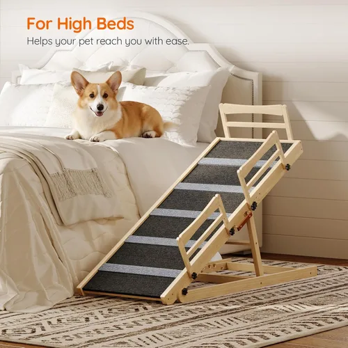 Miniatura 2 de HOOBRO Rampa para perros para cama, rampa plegable para mascotas de 47.2 pulgadas de largo con alfombrilla antideslizante y rieles laterales, rampa