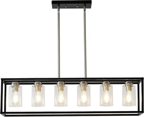 Miniatura 18 de XILICON - Lámpara colgante de comedor estilo granja de níquel cepillado, 5 luces, moderna, lámpara colgante contemporánea con pantalla de cristal