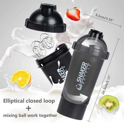 Miniatura 4 de Shaker Bottle - Botellas mezcladoras de proteínas de 18 onzas con almacenamiento de polvo y estuche para píldoras, 16.9 fl oz, taza agitadora