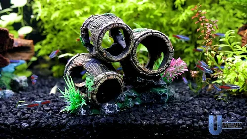 Miniatura 2 de UNEAK - Decoraciones de acuario Tres barriles rotos apilados Decoración de pecera Ornamento Paisajismo Sobre Rocas Cueva Agua Salada Agua Dulce