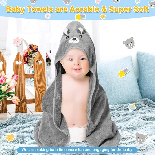 Miniatura 6 de 4 toallas de bebé con capucha, toalla suave para bebé, toalla de baño absorbente para bebé, toallas de bebé y 3 paños de bebé para recién nacidos