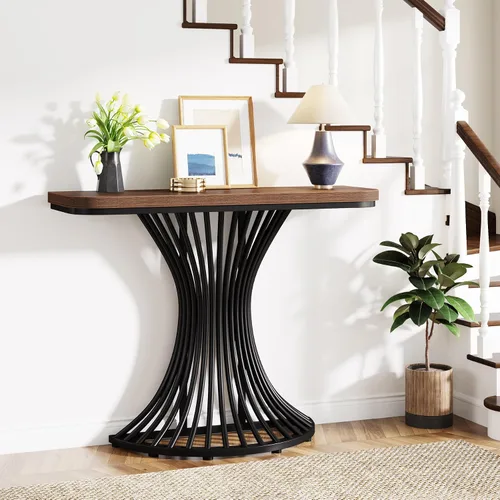 Miniatura 3 de Tribesigns Mesa de consola, mesa de entrada industrial con base geométrica de metal, mesa decorativa de sofá pequeño de 39 pulgadas para entrada