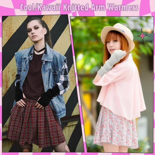 Miniatura 7 de Berlune 6 pares de mangas de brazo kawaii para mujer y niñas, calentadores de brazos de estilo japonés Y2K para disfraz escolar, 6