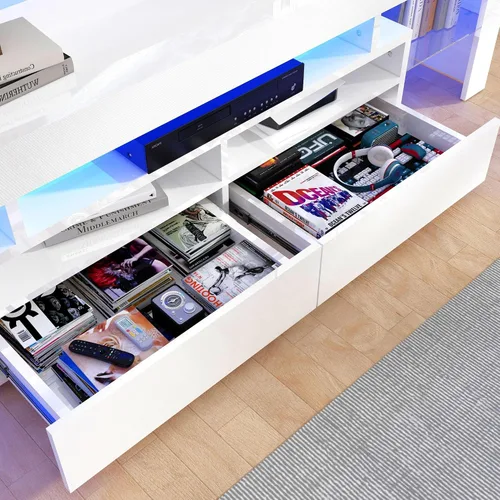 Miniatura 6 de Uspeedy Soporte de TV de 63 pulgadas para TV de 65/70 pulgadas, moderno soporte de TV LED para sala de estar, soporte de TV negro, centro de Blanco