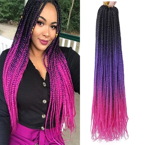 Miniatura 21 de 6 paquetes de trenzas de ganchillo de caja, cabello sintético pre-anillado, trenzas de ganchillo de caja, trenzas de ganchillo de 22 pulgadas