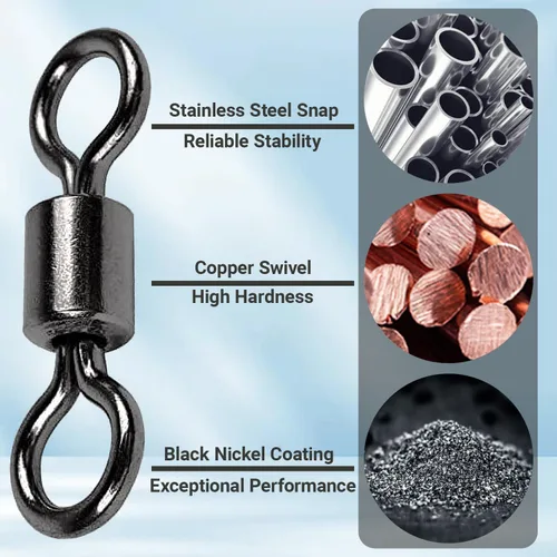 Miniatura 3 de AMSYPORTS - Conector giratorio de pesca de alta resistencia para agua salada, barril giratorio de agua dulce, balanceo resistente, cobre, negro