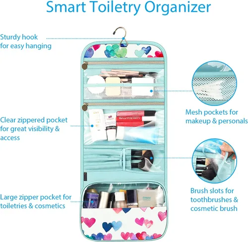 Miniatura 2 de Fintie Bolsa de viaje portátil para artículos de aseo personal, grande, resistente al agua, organizador de maquillaje, bolsa de almacenamiento