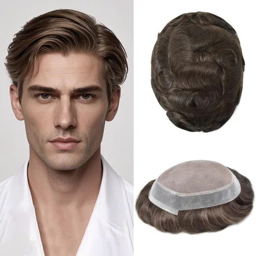Miniatura 49 de Tupé para hombres, piezas de cabello humano real, sistema de unidades de cabello natural, línea capilar natural, pieza de repuesto para hombres