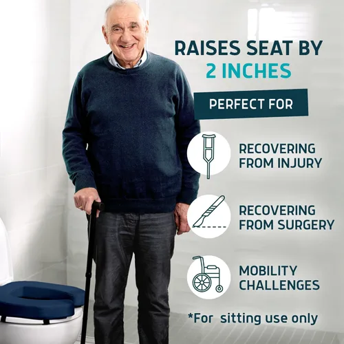 Miniatura 2 de Lunderg Elevador acolchado para asiento de inodoro para personas mayores, añade 2 pulgadas. Ajuste universal. Cojín de asiento de inodoro elevado