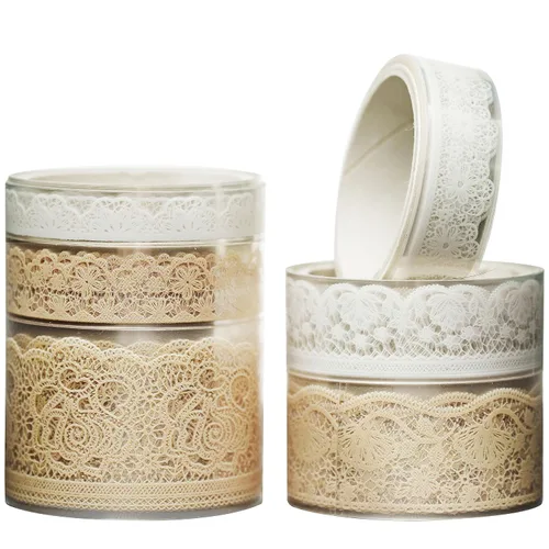 Miniatura 11 de 6 rollos de cintas de PET con patrones de encaje de artes florales, juego de cintas decorativas adhesivas transparentes de enmascarar para Suave