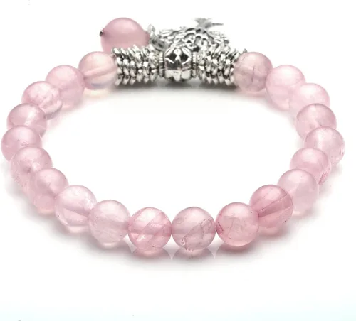 Miniatura 3 de Top Plaza Pulsera elástica de cuarzo rosa con diseño de árbol de la vida piedra de la suerte reiki piedras preciosas de cristal curativo colgante