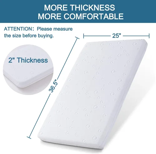 Miniatura 2 de Protector de colchón para cuna de bebé, 36.5 x 25 x 2 pulgadas, colchón de espuma viscoelástica de gel de doble cara con funda suave extraíble