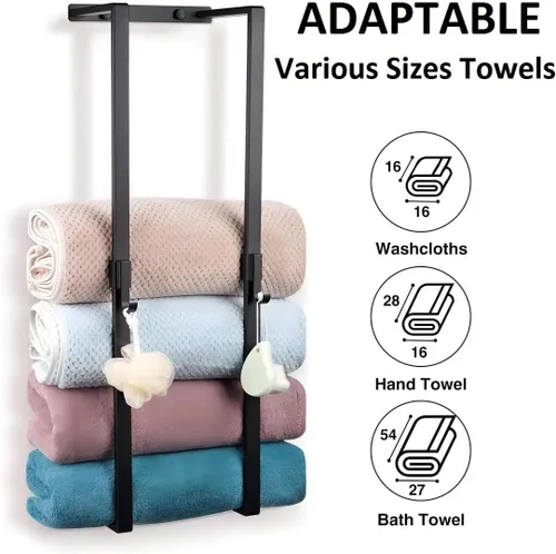 Miniatura 2 de MANYHORSES Toallero montado en la pared, toalleros para baño, almacenamiento de toallas de baño, organizador de toallas de baño de metal para pared