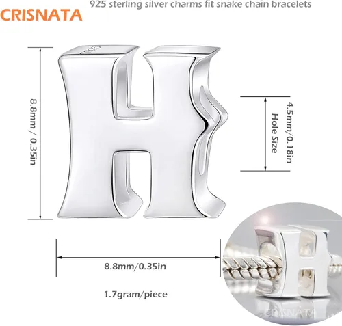 Miniatura 2 de Complete 26 Letter Charms, Polished 925 Sterling Silver Initial A-Z Alphabet Beads, fits European Name Bracelet, Gift for