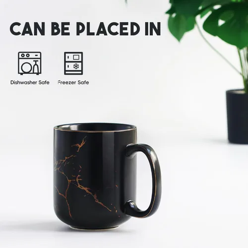 Miniatura 3 de harebe Taza de Café de Cerámica Extra Grande de Mármol Negro Dorado de 22 OZ, Tazas de Latte Altas Extragrandes, Taza Gigante Grande para Hombres