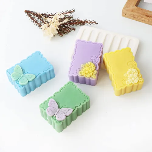 Miniatura 3 de Playing Mold Molde de silicona para jabón de 2 cavidades de mariposa y flores, hecho a mano, para jabón, pasteles, fondant, chocolate, arcilla