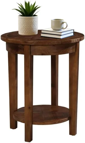 Alaterre Furniture Revive - Mesa auxiliar redonda de 20 pulgadas con estante inferior para almacenamiento y personajes de madera únicos, muebles