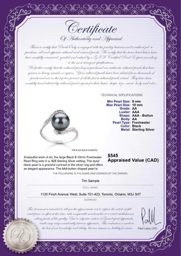Miniatura 6 de Chantel - Anillo de perlas cultivadas de plata de ley 925 de 9 a 0.394in, color negro