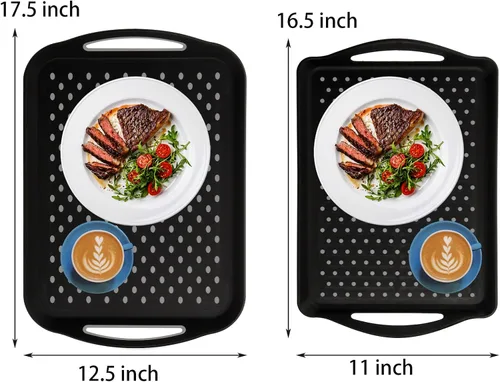 Miniatura 2 de TOPZEA Paquete de 2 bandejas antideslizantes para servir con asa, bandejas rectangulares de plástico para servir alimentos, bandeja de regazo de TV