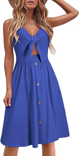VOTEPRETTY - Vestidos de playa para mujer, con estampa floral, cuello en V, nudo al frente, tirantes finos y bolsillos