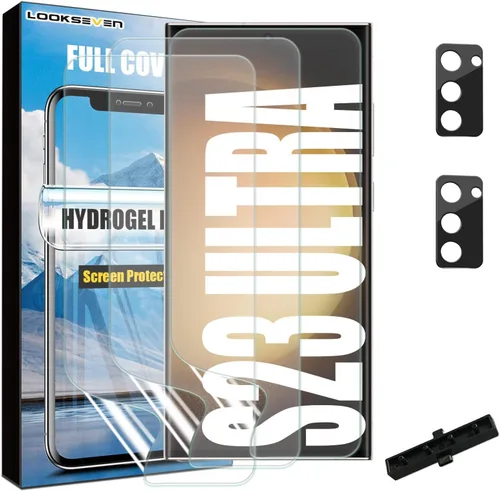 Miniatura 9 de LOOKSEVEN Paquete de 3 protectores de pantalla de película de hidrogel (no vidrio) + 2 paquetes de protectores de lente de cámara de vidrio templado