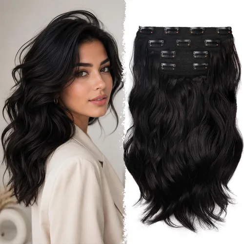 Miniatura 19 de Extensiones de cabello con clip, extensiones de cabello sintético ondulado de 14 pulgadas con clip (color: 22H10#)