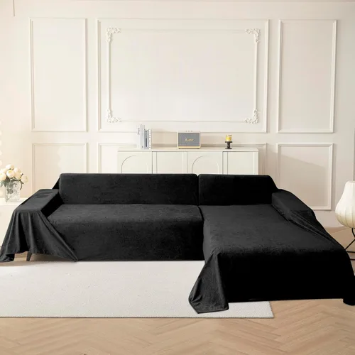 Miniatura 7 de MYSKY HOME Fundas Negras para Sofá Seccional, Fundas de Sofá para Sofá de Dos Plazas, Fundas de Sofá para Perros, Funda de Sofá Lavable, Manta Funda