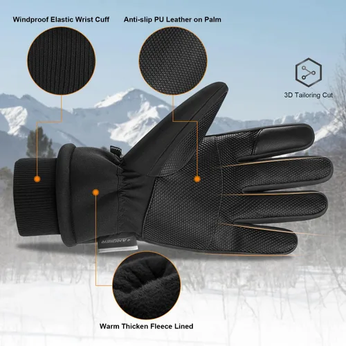Miniatura 5 de anqier Guantes de invierno -30, impermeables, resistentes al viento, guantes térmicos para pantalla táctil, para esquí, senderismo, correr, hombres