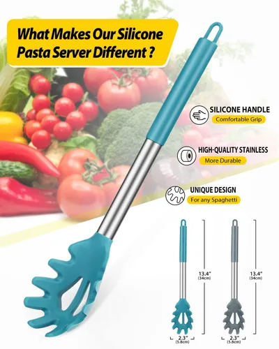 Miniatura 2 de Paquete de 2 tenedores de silicona para pasta, servidor de cuchara de fideos resistente al calor, colador de espaguetis sin BPA, las mejores