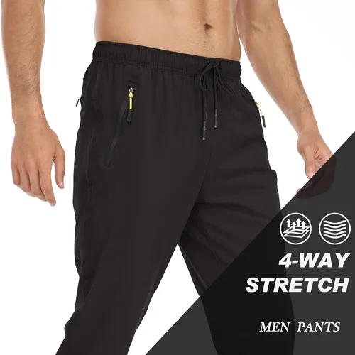 Miniatura 63 de Rapoo Pantalones ligeros para hombre con bolsillos con cremallera, secado rápido, pantalones deportivos de viaje para entrenamiento