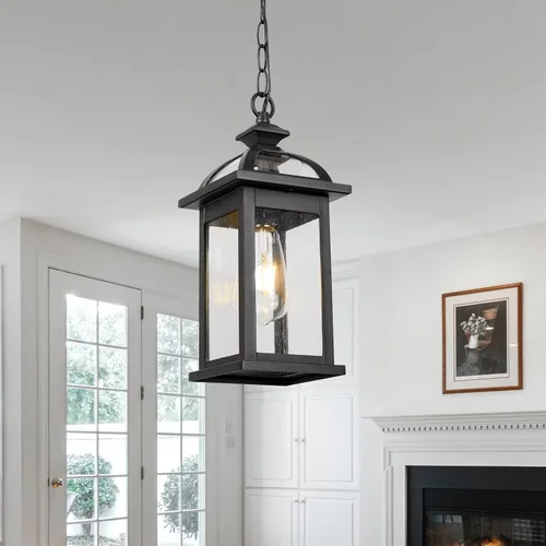 Miniatura 8 de Darkaway Farol colgante para exteriores, luz colgante de porche con vidrio de aluminio para exteriores, para porche, patio, entrada