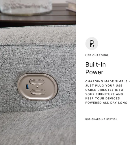 Miniatura 10 de Signature Design by Ashley Biscoe - Sofá biplaza reclinable resistente a los rayos UV con consola, reposacabezas ajustable y puertos USB, color gris