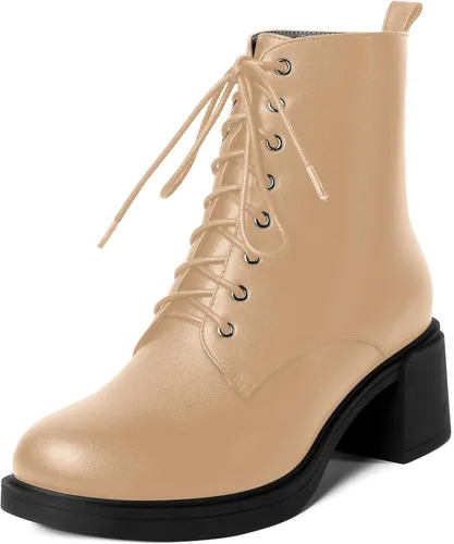 Miniatura 91 de ROSERWISH Botas altas de tacón bajo y grueso para mujer, con cordones, cómodas, modernas, con puntera redonda, de 2.5 pulgadas
