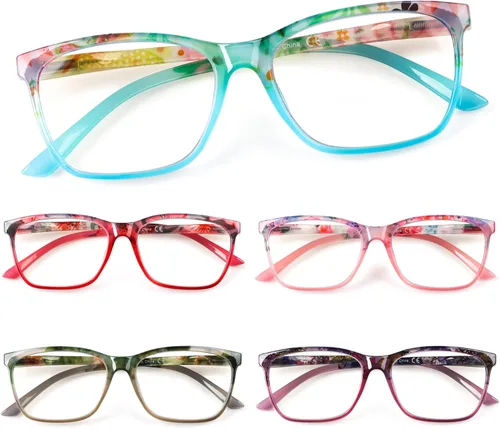 Miniatura 15 de SIGVAN Lentes de lectura para mujer, con bloqueo de luz azul, bisagra de resorte, diseño de moda, lentes con estampado para mujer Mezcla C5