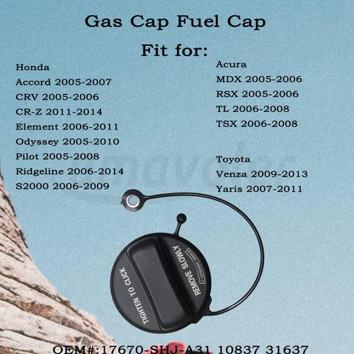 Miniatura 3 de 17670-SHJ-A31 10837 31637 Tapón de gasolina Accesorio del mercado de accesorios para Honda Acura Accord Odyssey Pilot Ridgeline S2000 CRV CRZ