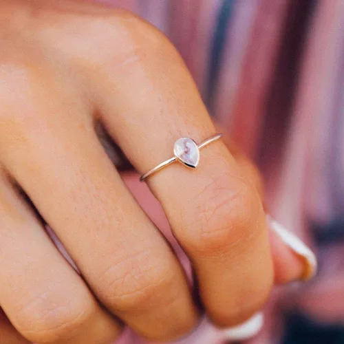 Miniatura 2 de Pura Vida Anillo de plata de ley 925 con lágrima, piedra lunar, 5-9, Plata de ley 925, plata