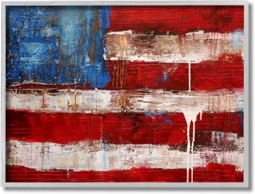 Stupell Industries Arte rústico de pared enmarcado con diseño de bandera de Estados Unidos con pintura desgastada, Erin Ashley, 16 x 20 pulgadas