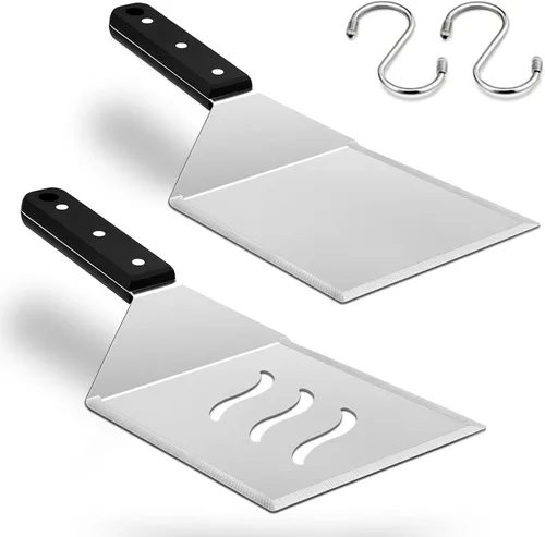 Miniatura 9 de HaSteeL - Juego de 2 espátulas de metal grandes de acero inoxidable con mango de ABS, resistente para hamburguesas y panqueques, ideal para cocinar