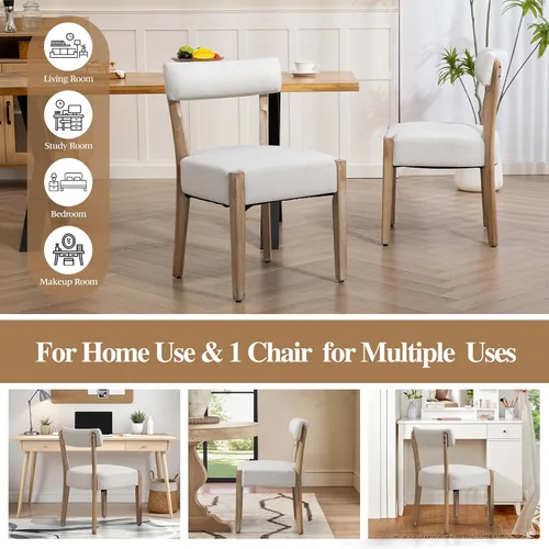 Miniatura 7 de ZJhome Sillas de comedor, paquete de 2 sillas de cocina de madera modernas de mediados de siglo con tapicería de lino, diseño tejido de respaldo