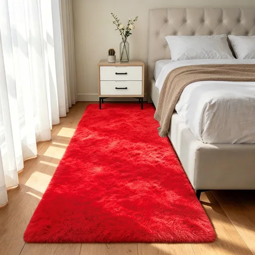 Miniatura 37 de Alfombra peluda para dormitorio, sala de estar, 2 x 6 pies, antideslizante, esponjosa, suave, alfombra lanuda beige y blanca para sala de estar