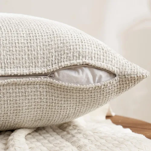 Miniatura 6 de MIULEE Paquete de 4 fundas de almohada para sofá, 16 x 16 pulgadas, fundas de almohada decorativas de felpilla suave color crema, fundas de cojín