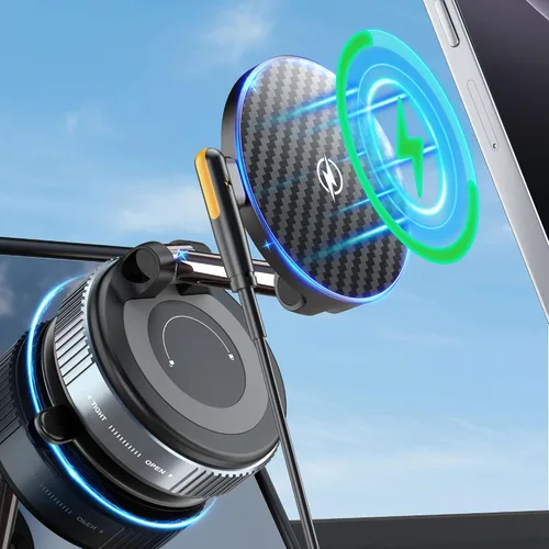 PlusAcc Soporte magnético de teléfono al vacío para automóvil, soporte de teléfono con ventosa para MagSafe, soporte magnético fuerte giratorio de