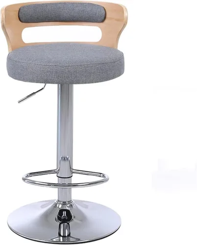 Miniatura 6 de Taburetes de bar altos, elegante taburete de bar de altura ajustable de tela con respaldo medio de madera y base cromada, taburete de bar