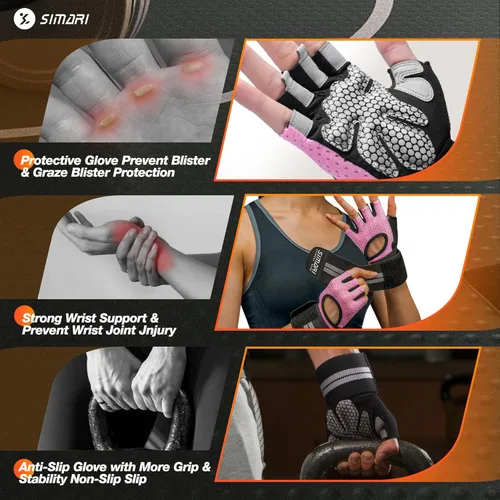 Miniatura 4 de SIMARI Guantes de entrenamiento transpirables para hombres y mujeres, guantes acolchados para levantamiento de pesas con soporte para muñecas