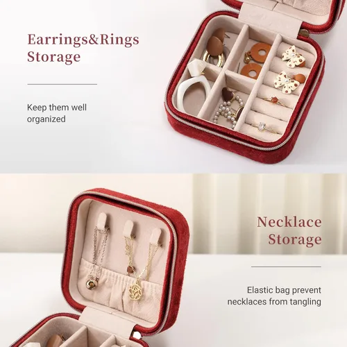 Miniatura 2 de CASEGRACE Joyero de viaje, joyero de terciopelo de felpa, pequeño organizador de viajes, exhibición, anillos, collares, pulseras, aretes, estuche